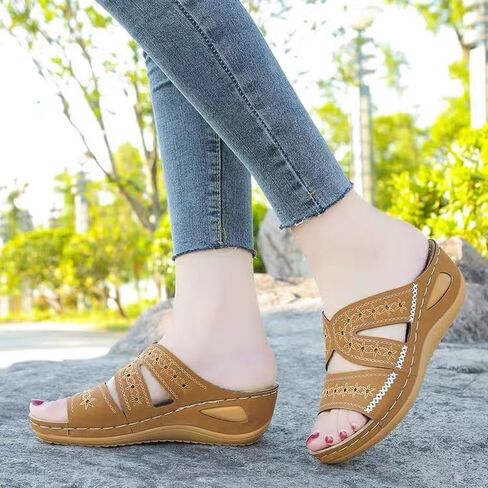 ZQW Women's Floral Wedge Sandals Open Toe Hollow Out Arch Support Cork Platform Sandals Non-Slip Summer Beach Shoes Outdoor in Saudi Arabia