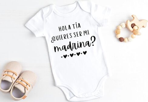 Hola Tia Quieres Ser Mi Madrina Baby Bodysuit | Auntie | Baptism Jumpsuit | Godmother | Bautizo in Saudi Arabia