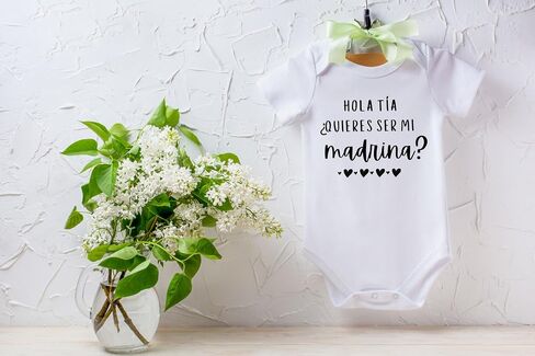 Hola Tia Quieres Ser Mi Madrina Baby Bodysuit | Auntie | Baptism Jumpsuit | Godmother | Bautizo in Saudi Arabia