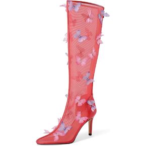 UJPFEO Women's Clear Knee High Boots Butterfly Pointed Toe Stiletto High Heels Mesh Boots Sexy Back Zipper Dress Wedding Shoes in Saudi Arabia