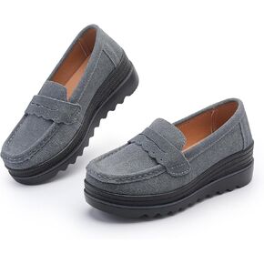 متسكعات منصة جلد الغزال للنساء-إسفين على موكاسين مع نعل مريح غير انزلاق in Kuwait