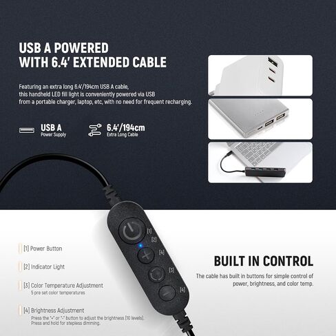 NEEWER BASICS 10W Handheld LED Fill Light 23.6"/60cm, Bi Color Portable Inflatable TPU Tube Lighting, 2700K-5600K CRI95 6.4' Cable USB A Powered for Studio Photography Video Recording Streaming, GC10B in Saudi Arabia