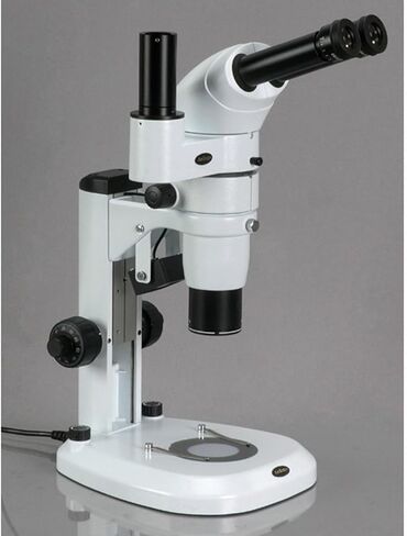 AmScope PM240T Trinocular Common Main Objective Stereo Zoom Microscope, WH10x Eyepieces, 8X-80X Magnification, 0.8X-8X Zoom Objective, Pillar Stand, 100V-240V in Saudi Arabia