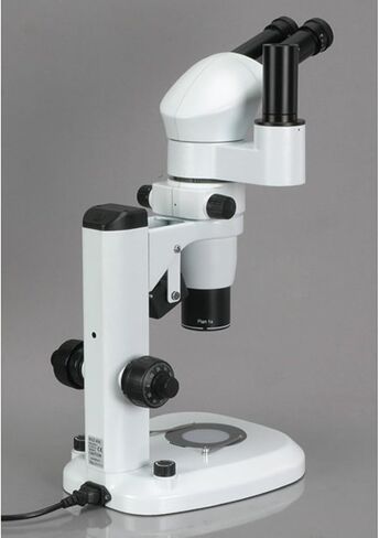 AmScope PM240T Trinocular Common Main Objective Stereo Zoom Microscope, WH10x Eyepieces, 8X-80X Magnification, 0.8X-8X Zoom Objective, Pillar Stand, 100V-240V in Saudi Arabia