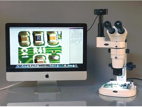 AmScope PM240T Trinocular Common Main Objective Stereo Zoom Microscope, WH10x Eyepieces, 8X-80X Magnification, 0.8X-8X Zoom Objective, Pillar Stand, 100V-240V in Saudi Arabia