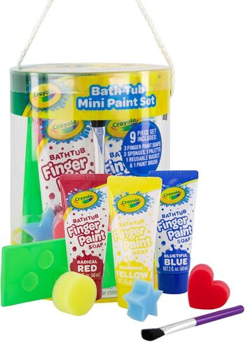 Crayola Bath Tub Mini Paint Set 9 قطعة مجموعة فنون - فرش ، إسفنجية ، وغسل دهانات الأصابع ، أصفر اللون الأزرق والأحمر. in Saudi Arabia