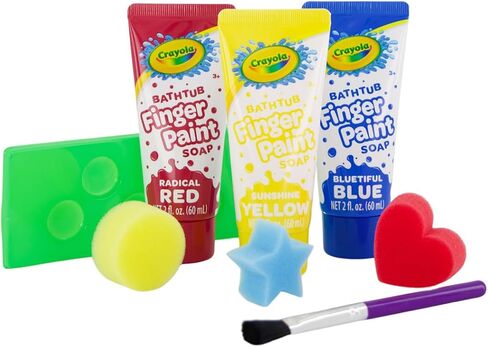 Crayola Bath Tub Mini Paint Set 9 قطعة مجموعة فنون - فرش ، إسفنجية ، وغسل دهانات الأصابع ، أصفر اللون الأزرق والأحمر. in Saudi Arabia