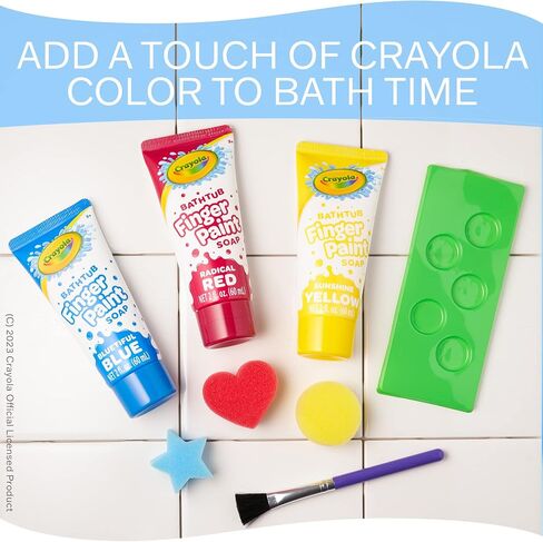 Crayola Bath Tub Mini Paint Set 9 قطعة مجموعة فنون - فرش ، إسفنجية ، وغسل دهانات الأصابع ، أصفر اللون الأزرق والأحمر. in Saudi Arabia