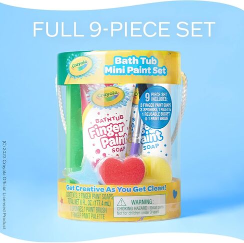 Crayola Bath Tub Mini Paint Set 9 قطعة مجموعة فنون - فرش ، إسفنجية ، وغسل دهانات الأصابع ، أصفر اللون الأزرق والأحمر. in Saudi Arabia