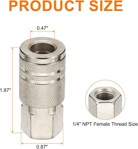 Harfington 2pcs الإناث الإناث andustried andustruction 1/4 "npt m style hose truptings Quick Connector Air Awapler for Air Compressor Pneumatic ، Silver in Saudi Arabia