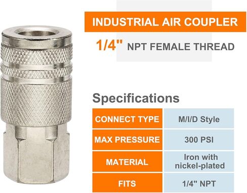 Harfington 2pcs الإناث الإناث andustried andustruction 1/4 "npt m style hose truptings Quick Connector Air Awapler for Air Compressor Pneumatic ، Silver in Saudi Arabia