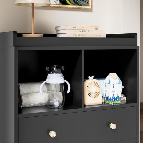 Baby Dresser with Changing Table Top, 6 Drawer Nursery & Changing Station with Changing Pad, Sturdy Wooden Baby Changing Table Dresser for Nursery, White (31.5" W x 17.7" D x 37" H) in Saudi Arabia