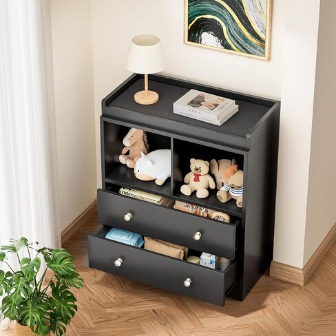 Baby Dresser with Changing Table Top, 6 Drawer Nursery & Changing Station with Changing Pad, Sturdy Wooden Baby Changing Table Dresser for Nursery, White (31.5" W x 17.7" D x 37" H) in Saudi Arabia