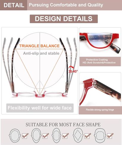 EYEURL Half Frame Reading Glasses for Women-5 Pack Blue Light Blocking Glasses Fashion Rimless Computer Readers for Women Anti UV Ray Eyeglasses with Spring Hinges,0.0 in Saudi Arabia