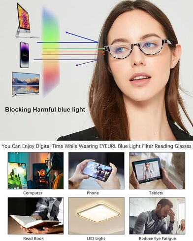 EYEURL Half Frame Reading Glasses for Women-5 Pack Blue Light Blocking Glasses Fashion Rimless Computer Readers for Women Anti UV Ray Eyeglasses with Spring Hinges,0.0 in Saudi Arabia