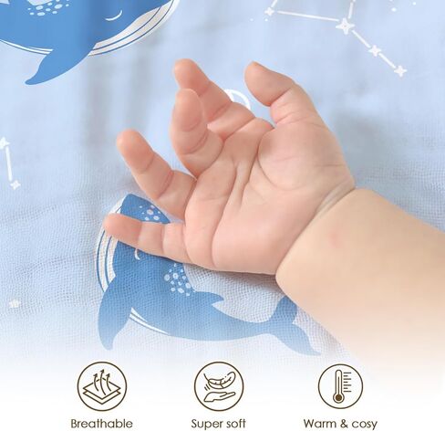 Whale Baby Blankets for Boys Girls, Soft Nursery Minky Blankets with Muslin and Dotted Fleece Back 30x40 inches, Receiving Bed Quilt for Newborn, Infants, Toddlers in Kuwait