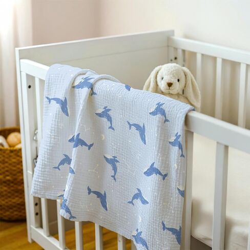 Whale Baby Blankets for Boys Girls, Soft Nursery Minky Blankets with Muslin and Dotted Fleece Back 30x40 inches, Receiving Bed Quilt for Newborn, Infants, Toddlers in Kuwait