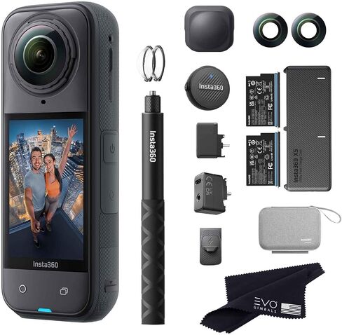 Insta360 X5 Pro Bundle-8K Waterproof 360 Action Camera|Bundle Includes Selfie Stick, 2 Batteries,Charger, Lens Guards, Lens Cap, Case, Mic Air, Mic Adapter, Quick Reader, Lens Kits, USB Cover (512GB) in Saudi Arabia