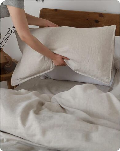 XZ XIFA White Linen Duvet Cover Queen Size Bedding,100% Natural French Flax, Breathable & Durable Cooling Duvet Cover Sets 3pcs-1 Duvet Cover and 2 Pillowcases in Saudi Arabia