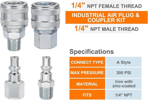 HARFINGTON 7pcs 1/4" NPT Air Coupler & Plug Kit a Style Female Male Couplers & Plugs for Air Compressors Air Tools in Saudi Arabia