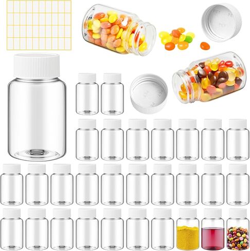 Lamoutor 30Pcs Clear Pill Bottle Plastic Medicine Bottle Empty Reagent Bottle Chemical Containers with Caps for Liquid Solid Powder Medicine 30ML in Kuwait