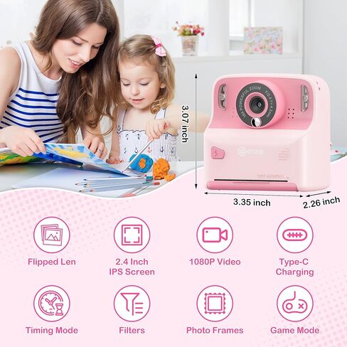 Contixo KC2A Kids Kids Instant Print مع شاشة 2.4 بوصة ، صورة 12 ميجابكسل ، فيديو 1080 بكسل ، 3 لفات الطباعة ، مشغل mp3 ، شحن النوع C-هدية الكاميرا الرقمية الممتعة للفتيات والفتيان الذين تتراوح أعمارهم بين 4-12 الأزرق in Saudi Arabia