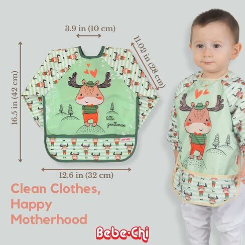 Bib for Baby Girls and Boys Aged 6-24 Months, Water-Resistant, Baby Bibs for Eating, Waterproof Fabric Sleeved Smock in Saudi Arabia