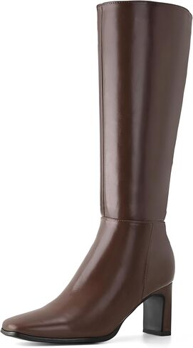 Shoe'N Tale Women's Knee High Boots Chunky Block Heel Square Toe Tall Boots with Side Zipper in Saudi Arabia