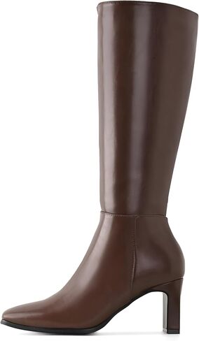 Shoe'N Tale Women's Knee High Boots Chunky Block Heel Square Toe Tall Boots with Side Zipper in Saudi Arabia