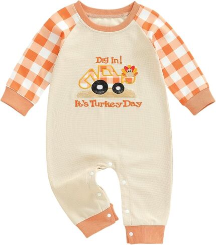 Kuriozud Newborn Baby Boy Thanksgiving Outfit Little Turkey Romper Long Sleeve Jumpsuit Infant Boy Fall Clothes in Saudi Arabia