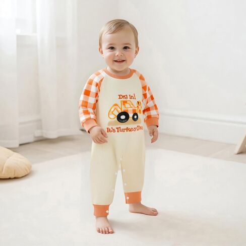 Kuriozud Newborn Baby Boy Thanksgiving Outfit Little Turkey Romper Long Sleeve Jumpsuit Infant Boy Fall Clothes in Saudi Arabia