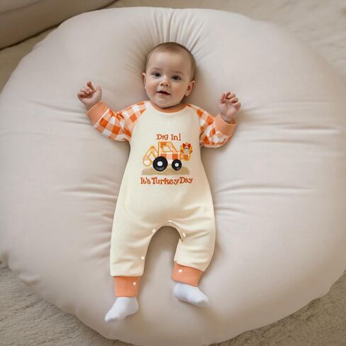 Kuriozud Newborn Baby Boy Thanksgiving Outfit Little Turkey Romper Long Sleeve Jumpsuit Infant Boy Fall Clothes in Saudi Arabia
