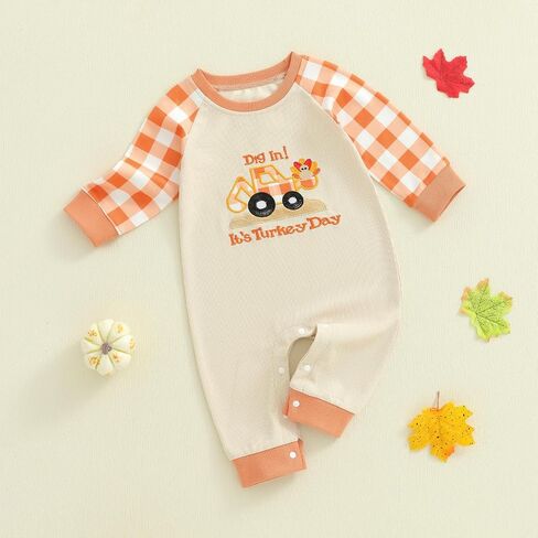Kuriozud Newborn Baby Boy Thanksgiving Outfit Little Turkey Romper Long Sleeve Jumpsuit Infant Boy Fall Clothes in Saudi Arabia