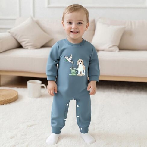 SAYOO Infant Baby Boy Girl Mallard Duck Romper Jumpsuit Green Duck Embroidery One Piece Waffle Overalls Hunting Baby Clothes in Saudi Arabia