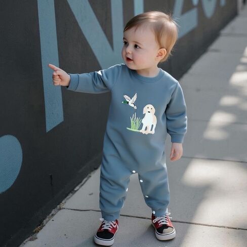 SAYOO Infant Baby Boy Girl Mallard Duck Romper Jumpsuit Green Duck Embroidery One Piece Waffle Overalls Hunting Baby Clothes in Saudi Arabia