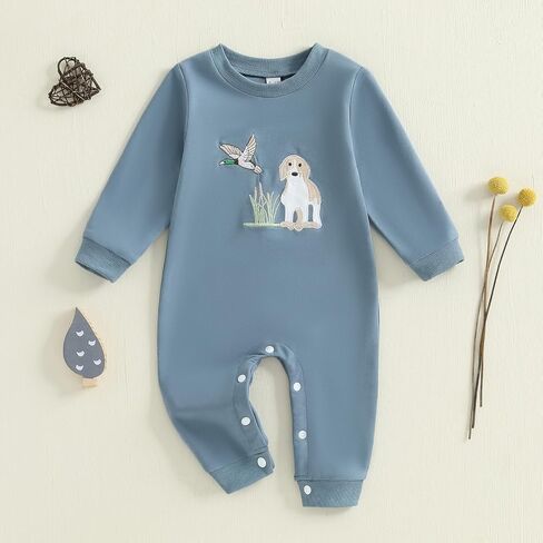 SAYOO Infant Baby Boy Girl Mallard Duck Romper Jumpsuit Green Duck Embroidery One Piece Waffle Overalls Hunting Baby Clothes in Saudi Arabia