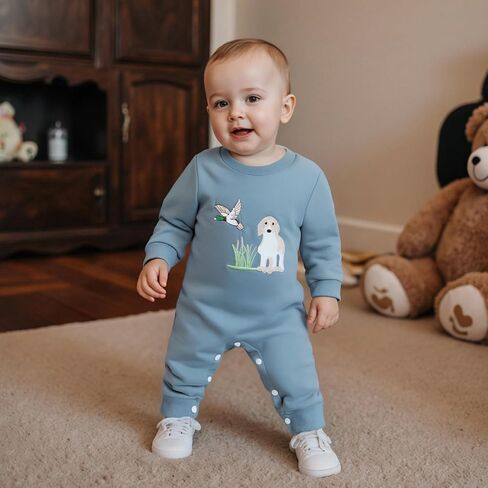 SAYOO Infant Baby Boy Girl Mallard Duck Romper Jumpsuit Green Duck Embroidery One Piece Waffle Overalls Hunting Baby Clothes in Saudi Arabia
