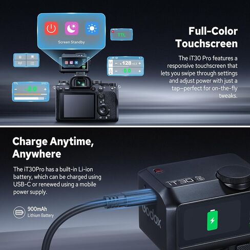 GODOX IT30Pro S Flash for Sony, 560 Full-Power TTL Camera Flash Fast Charging Full-Color Touchscreen Mini Flash with 2.4GHz X System 1.5s Recycle Time Quick Mount & Release Flashes for Photography in Saudi Arabia