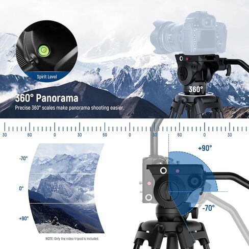 NEEWER 74" Video Tripod with Fluid Head & Damping Control, Aluminum Heavy Duty Camera Stand Professional with QR Plate for DSLR Camcorders for Video Recording, Cleaning Cloth, Max Load 17.6 lbs, TP74 in Saudi Arabia
