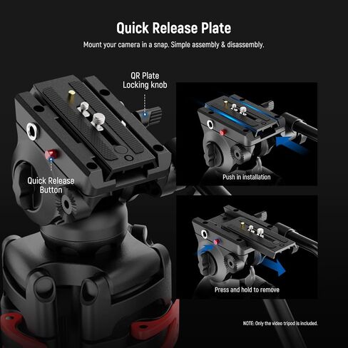 NEEWER 74" Video Tripod with Fluid Head & Damping Control, Aluminum Heavy Duty Camera Stand Professional with QR Plate for DSLR Camcorders for Video Recording, Cleaning Cloth, Max Load 17.6 lbs, TP74 in Saudi Arabia