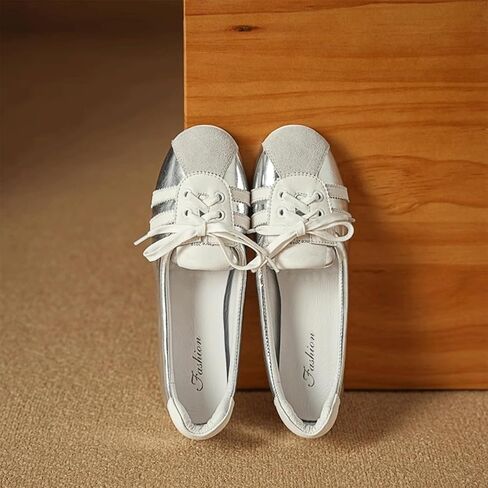 Ballet Sneakers for Woman Leather Trendy Lace Up Ballerina Flats Round Toe Fancy Walking Office Ballet Shoes 2025 Spring Summer Casual Daily Comfortable Footwear in Saudi Arabia