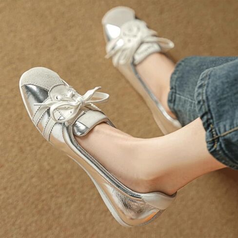 Ballet Sneakers for Woman Leather Trendy Lace Up Ballerina Flats Round Toe Fancy Walking Office Ballet Shoes 2025 Spring Summer Casual Daily Comfortable Footwear in Saudi Arabia