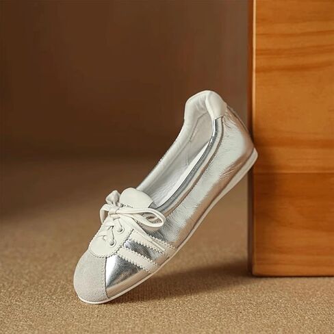 Ballet Sneakers for Woman Leather Trendy Lace Up Ballerina Flats Round Toe Fancy Walking Office Ballet Shoes 2025 Spring Summer Casual Daily Comfortable Footwear in Saudi Arabia