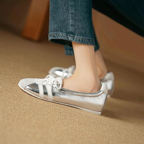 Ballet Sneakers for Woman Leather Trendy Lace Up Ballerina Flats Round Toe Fancy Walking Office Ballet Shoes 2025 Spring Summer Casual Daily Comfortable Footwear in Saudi Arabia