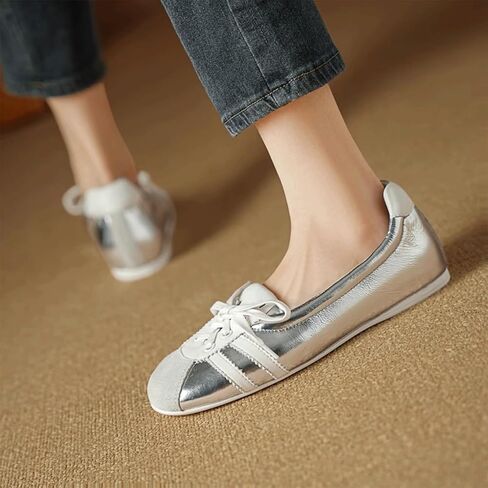 Ballet Sneakers for Woman Leather Trendy Lace Up Ballerina Flats Round Toe Fancy Walking Office Ballet Shoes 2025 Spring Summer Casual Daily Comfortable Footwear in Saudi Arabia