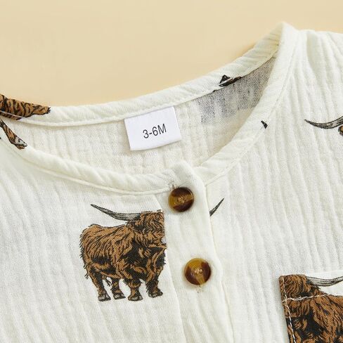 Newborn Baby Boy Western Retro Clothes Cute Cow Short Sleeve Romper Jumpsuit Cowboy Summer Outfit in Saudi Arabia