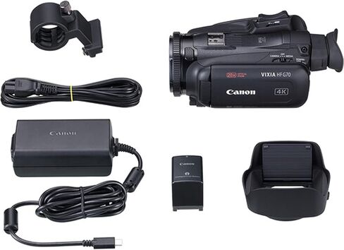 Canon HF G70 UHD 4K Camcorder + LED Video Light + 128GB بطاقة الذاكرة + U GRIP STATILIZER + MONOPOD + TRUPOD + HAND GRIP + 42X FISHEYE LENS + برنامج تحرير الفيديو (حزمة 26pc) (متجددة) in Saudi Arabia