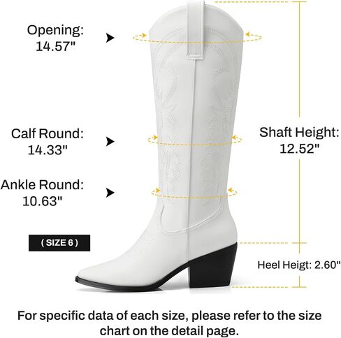 TEMOFON Cowboy Boots for Women Cowgirl: Knee High Pointed Toe Chunky Heel Wide Calf Booties with Side Zipper Fall Winter in Saudi Arabia