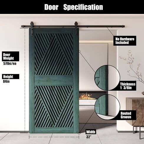 Homacer 32 in. x 84 in. Diamond Design Royal Pine Finished & Unassembled Pine Wood Barn Door (Interior Use Only) in Saudi Arabia