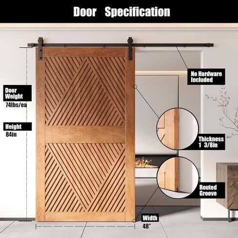 Homacer 40 in. x 84 in. Diamond Design Early American Finished & Unassembled Pine Wood Barn Door (Interior Use Only) in Kuwait
